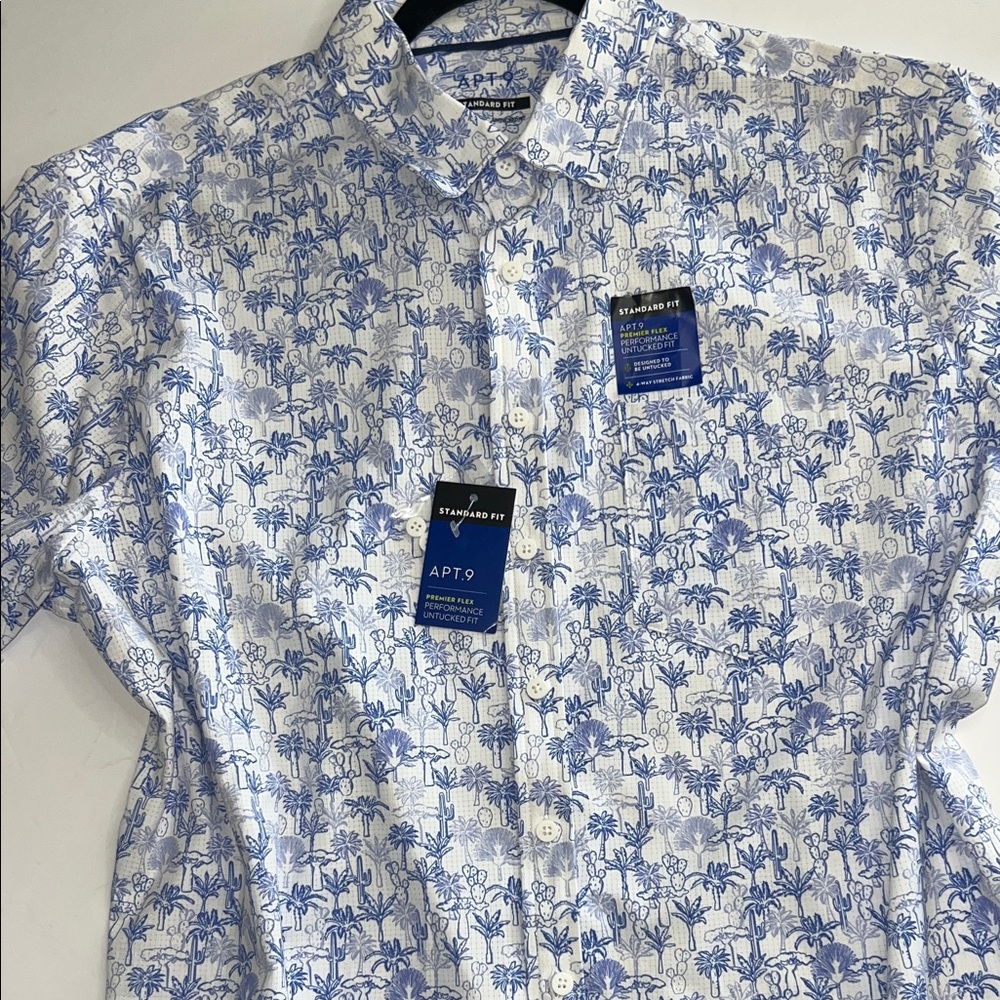 NWT Apt. 9 Men's Casual White and Blue Floral Shirt - Picture 4 of 7